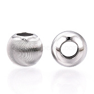 Rhodium Plated 925 Sterling Silver Beads, Cat Eye Beads, Textured Round, Real Platinum Plated, 8x7mm, Hole: 3.5mm(STER-T007-11P)