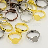 Mixed Adjustable Brass Pad Ring Findings, Cadmium Free & Lead Free, Mixed Color, 17mm, Tray: 8mm(X-EC541-M-RS)