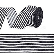 Polyester Ribbon, Black and White, Stripe Pattern, 2-1/2 inch(62mm), 12 yards/roll(OCOR-WH0074-72)
