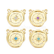 Brass Clear Cubic Zirconia Links Connectors, with Natural Opal, Real 18K Gold Plated, Flower, Nickel Free, Mixed Color, 22x22x2.5mm, Hole: 1.5mm(KK-T004-103-NF)