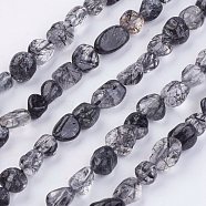 Natural Black Rutilated Quartz Beads Strands, Tumbled Stone, Nuggets, 2~11x4~8x2~4mm, Hole: 1mm, about 62pcs/strand, 15.74 inch(G-F439-08)