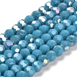 Opaque Glass Beads Stands, AB Color, Faceted(32 Facets), Round, Steel Blue, 6x5.5mm, Hole: 1.2mm, about 91~93pcs/strand, 19.49~19.92 nch(49.5~50.6cm)(EGLA-A035-P6mm-B12)