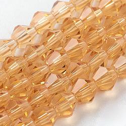 Imitation Austrian Crystal 5301 Bicone Beads, Faceted Glass Beads Strands, Sandy Brown, 4x4mm, Hole: 1mm, about 88~89pcs/strand, 12.99~13.39 inch(GLAA-S026-14)