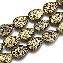 Electroplated Natural Lava Rock Bead Strands, Bumpy, Teardrop, Golden Plated, 15x11x5mm, Hole: 1.2mm, about 28pcs/strand, 15.75 inch(40cm)(G-T131-87G)