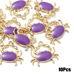 10Pcs Eco-Friendly Zinc Alloy Pendants, with Enamel, Cadmium Free & Nickel Free & Lead Free, Crab Shape, Light Gold, Medium Purple, 18x20x3mm, Hole: 1.6mm(FIND-YW0006-37A)