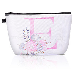 Flower & Letter Pattern Polyester Cosmetic Zipper Pouches, Clutch Bag, Toilet Bag for Women, White, Letter E, 21.2x15.2x0.3cm(ABAG-TAC0035-03E)