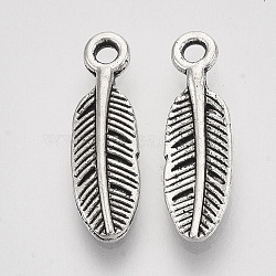 Tibetan Style Alloy Charms, Feather, Cadmium Free & Lead Free, Antique Silver, 12x4x1.5mm, Hole: 1.2mm, about 3900pcs/1000g(TIBEP-S319-008AS-RS)