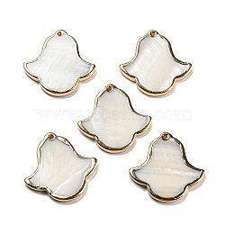 Natural Freshwater Shell Pendants, Flower Charms with Brass Edge, Golden, 30x30x3mm, Hole: 1.2mm(BSHE-G034-21)