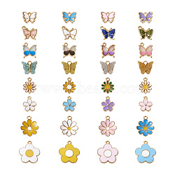 Fashewelry 128Pcs 8 Style Alloy Enamel Pendants, Butterfly & Flower, Mixed Color, 16pcs/style(ENAM-FW0001-05)