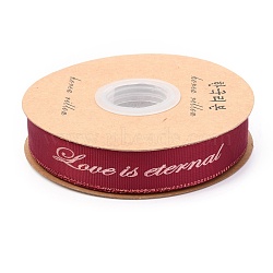 Polyester Grosgrain Ribbon, Edge Golden Hot Stamping, Word Pattern, for Crafts Gift Wrapping, DIY Bows Bouquet Decoration, Dark Red, 1 inch(25mm), about 25yards/roll(22.86m/roll)(OCOR-O010-A02)