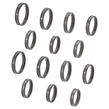 14Pcs 7 Size Crystal Rhinestone Grooved Finger Ring, Textured 201 Stainless Steel Jewelry for Men Women, Electrophoresis Black,  US Size 5 1/4~12 3/4(15.9~22mm), 2Pcs/size