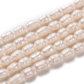 Natural Cultured Freshwater Pearl Beads Strands, Rice, Bisque, 7~8x5~6mm, Hole: 0.8mm, about 43pcs/strand, 13.39 inch(34cm)