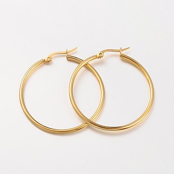 304 Stainless Steel Hoop Earrings, Hypoallergenic Earrings, Ring Shape, Real 18K Gold Plated, 40x2mm, 12 Gauge, Pin: 1x0.7mm