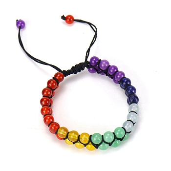 Colorful Dyed Natural Jabe Round Braided Bead Bracelet, Adjustable Bracelet for Women, Black, 8-5/8 inch(22cm)