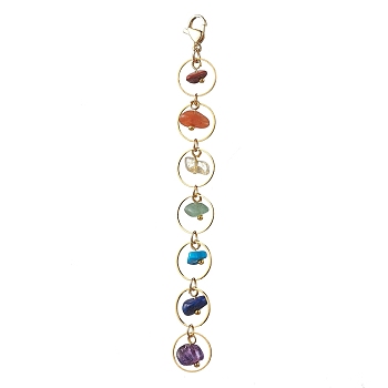 Natural & Synthetic Gemstone Pendant Decorations, with 304 Stainless Steel Lobster Claw Clasps, Golden, 109mm