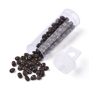 2-Hole Seed Beads, Czech Glass Beads, Opaque Baking Paint Style, Saddle Brown, 5x3.5~3.8x2.5~2.8mm, Hole: 0.9mm, about 10g/bottle