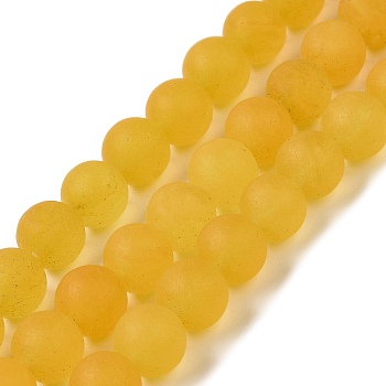 Natural Dyed Jade Beads Strands, Frosted, Round, Goldenrod, 8~8.5mm, Hole: 1mm, about 47~48pcs/strand, 14.69''~14.96''(37.3~38cm)