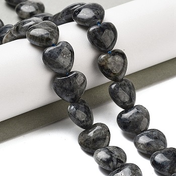 Natural Larvikite Beads Strands, Heart, 11~11.5x12x6mm, Hole: 1.1mm, about 36pcs/strand, 15.35 inch(39cm)