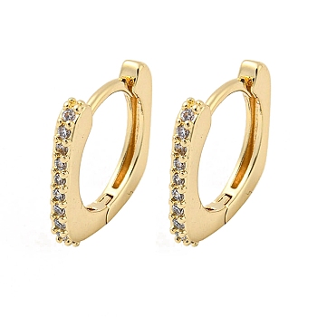 Brass Micro Pave Clear Cubic Zirconia Hoop Earrings, Square, Light Gold, 14x2mm