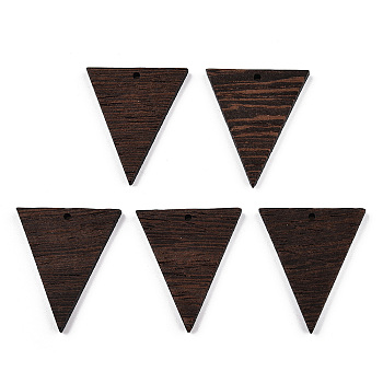 Natural Wenge Wood Pendants, Undyed, Triangle Charms, Coconut Brown, 37.5x31.5x3.5mm, Hole: 2mm