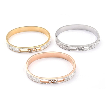 304 Stainless Steel Bangles, with Polymer Clay Rhinestone, Crystal, Mixed Color, Inner Diameter: 2-1/4x1-7/8 inch(5.75x4.9cm)
