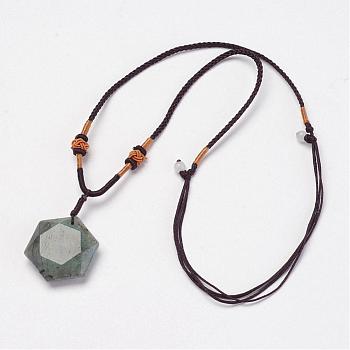 Natural Labradorite Pendant Necklaces, with Nylon Cord, 10.6 inch~13.7 inch(27cm~35cm)