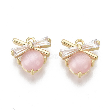 Real 18K Gold Plated Pink Bowknot Brass+Resin Charms