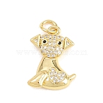 Brass Micro Pave Clear Cubic Zirconia Pendants, Long-Lasting Plated, Rack Plating, Lead Free & Cadmium Free, Real 18K Gold Plated, Dog, 17.5x13x3.5mm, Hole: 3.5mm(KK-F938-25G-G)