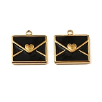 304 Stainless Steel Pendants, with Enamel, Envelope Charms, Real 18K Gold Plated, Ion Plating(IP), Black, 13.5x13x3mm, Hole: 1.4mm(STAS-I371-05G-01)