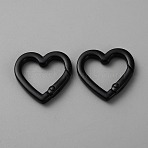 Zinc Alloy Spring Gate Rings, Heart, Black, 25x26x3.5mm(AJEW-WH0471-106K)