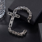 Gothic Style Cross 304 Stainless Steel Link Bracelets, Byzantine Chains Bracelets for Men Women, Stainless Steel Color, 8-5/8 inch(22cm)(FS-WG287BB-02)