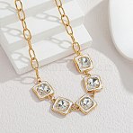 304 Stainless Steel Rhinestone Star Pendant Necklaces for Women, Golden, Clear, 17.24 inch(43.8cm)(NJEW-T021-03G)