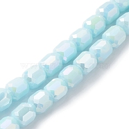 Electroplate Glass Beads Strands, AB Color Plated, Faceted, Barrel, Light Blue, 8x8mm, Hole: 1.2mm, about 80pcs/strand, 26.14''(66.4cm)(EGLA-K015-08E)