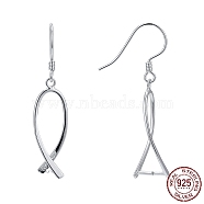 Rhodium Plated 925 Sterling Silver Earring Findings, with Bar Links and Ice Pick Pinch Bail, Platinum, 37mm, 21 Gauge, Pin: 0.7mm and 1mm(STER-F048-38P)