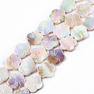 Electroplated Natural Freshwater Shell Beads Strands, AB Color Plated, Flower, Colorful, 18.5~20x19~20x2~3.5mm, Hole: 0.9mm, about 20pcs/strand, 14.96 inch(38cm)(X-SHEL-N026-203B-01)