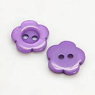 Resin Buttons, Dyed, Flower, Dark Orchid, 11x2.4mm, Hole: 1.6~1.8mm, about 1000pcs/bag(RESI-D031-11mm-09)