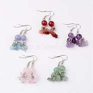 Natural Gemstone Dangle Earrings, with Platinum Tone Brass Earring Hook, 42mm, Pin: 0.7mm(EJEW-JE02120)