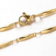 304 Stainless Steel Bar Link Chains Necklaces, with Lobster Claw Clasps, Faceted, Golden, 17.2 inch(43.7cm)(NJEW-O066-17G)