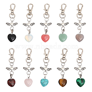 1 Set Heart Shape Gemstone Pendant Decoration, with Alloy Swivel Clasps Charms and Wing Beads, for Keychain, Purse, Backpack Ornament, 80mm(HJEW-CA0001-52)