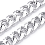 Aluminum Curb Chains, Diamond Cut Cuban Link Chains, Unwelded, Silver, 16.5x12x4mm(CHA-N003-26S)