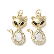 Brass Micro Pave Cubic Zirconia Pendants, with Shell, Fox, Real 18K Gold Plated, 23.5x14x4mm, Hole: 3mm(KK-G485-20B-G)