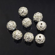 Brass Rhinestone Beads, Grade A, Silver Color Plated, Round, Crystal, 10mm, Hole: 1.2mm(RB-A011-10mm-01S)