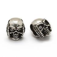 Brass Micro Pave Grade AAA Cubic Zirconia Beads, Cadmium Free & Nickel Free & Lead Free, Skull, Clear, Thailand Sterling Silver Plated, 11x10x9.5mm, Hole: 3x6mm(ZIRC-G100-57AS-NR)