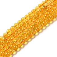 Natural Quartz Crystal Beads Strands, Round, Dyed & Heated, Gold, 4mm, Hole: 1mm, about 45pcs/strand, 8 inch(G-C076-4mm-6)