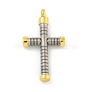 Ion Plating(IP) 304 Stainless Steel Pendants, Cross Charm, Golden & Stainless Steel Color, 28.5x16x4mm, Hole: 2mm(STAS-F307-06G)