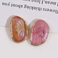 Transparent Epoxy Reisn Alloy Nuggets Cabochons, Golden, with Inner Flower, Pale Violet Red, 24x16mm(PW-WG99470-06)