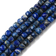 Natural Lapis Lazuli Beads Strands, Faceted, Cube, 3.7~4x3.7~4x3.7~4mm, Hole: 0.6mm, about 102pcs/strand, 15.47~15.51 inch(39.3~39.4cm)(G-C052-05B)