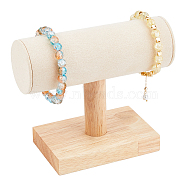 Velvet T-Bar Bracelet Display Stands with Wood Base, Jewelry Organizer Holder for Bracelet Watch Storage, Antique White, 15x7x12.3cm(BDIS-WH0003-29)