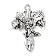 Tibetan Style Alloy Pendants, Eagel with Cross, Antique Silver, 47.5x32.5x5.5mm, Hole: 3mm(FIND-U006-14AS-07)