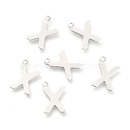 201 Stainless Steel Charms, Alphabet, Letter.X, 12x8.5x0.6mm, Hole: 1.2mm(X-STAS-C021-06P-X)